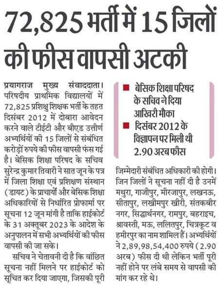 <a href="/myogiadityanath/">Yogi Adityanath</a> <a href="/UPGovt/">Government of UP</a> <a href="/CMOfficeUP/">CM Office, GoUP</a> 

श्री मान योगी जी 75 जिलों के लिये 45000 रुपये के फॉर्म भरे थे ,एक रुपया वापस नही हुआ। SBI की रशीद रखी हुई है प्रमाण सहित।
12 वर्ष से लाखों बच्चों का 50000 रुपये से ज्यादा रुपये जमा है। उम्र निकल गयी लेकिन भर्ती नही की ।
राम जी कृपा करें।