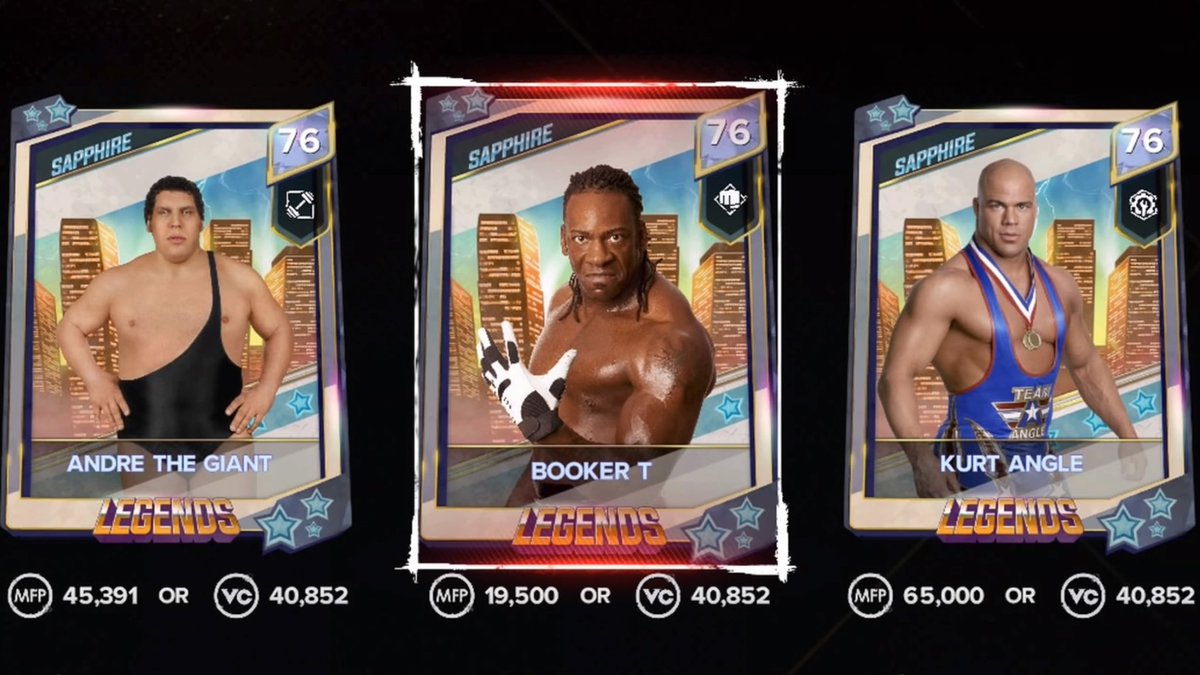 SuperRetroPixe1's tweet photo. For those playing #MyFaction in #wwe2k24, the Legends Sapphire Booker T is currently “on sale” for 19,500 MFP. A lot cheaper than other Sapphire cards. Good time to grab it if you need it! https://t.co/9UD3D2htEP