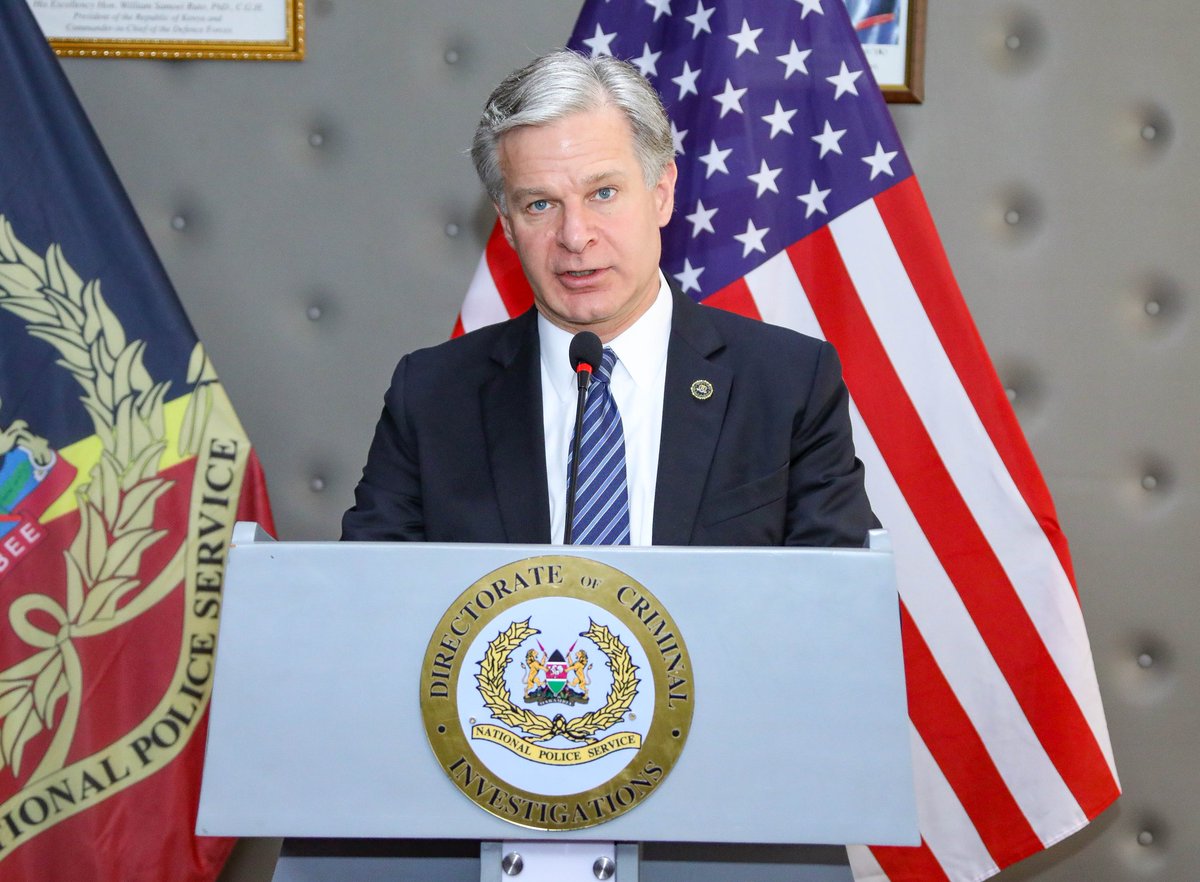 DCI_Kenya's tweet photo. DIRECTOR FBI MAKES HISTORICAL VISIT TO DCI HQS 

The Directorate of Criminal Investigations was honoured to host the Director of the Federal Bureau of Investigation (FBI) Mr Christopher Asher Wray at our Mazingira Complex headquarters yesterday, during his maiden tour to the https://t.co/UmdubnQqXu