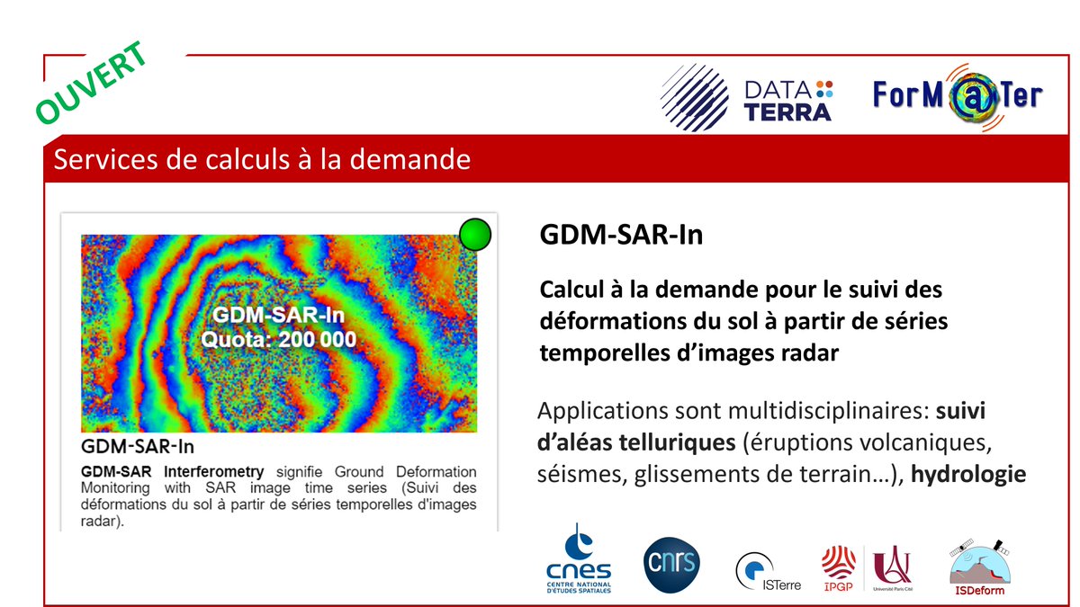 GDM-SAR-In, service de calcul <a href="/ForMaTerre/">ForM@Ter</a> @dataterra est ouvert! Développé avec <a href="/ISTerre_fr/">ISTerre</a>, <a href="/IPGP_officiel/">IPGP</a>, <a href="/CNES/">CNES</a>, <a href="/ISDeform/">ISDeform</a>, il permet le traitement des images Sentinel-1 <a href="/CopernicusEU/">Copernicus EU</a> pour le suivi des déformations du sol par interférométrie radar 🔗urlr.me/S3X9Y