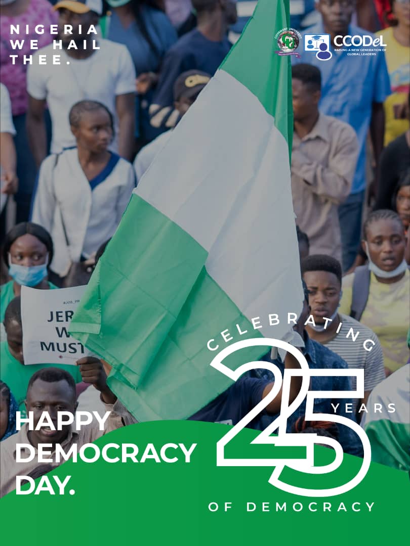 🎉✨ Happy Democracy Day 🇳🇬🎉✨

On this day, we reaffirm our hope that Nigeria will become a country for others to look upon. 🇳🇬 

Wishing everyone a joyous and reflective Democracy Day! 🎇🥳

#DemocracyDay 
#Nigeria 
#CCODeL 
#Education 
#Empowerment 
#FutureLeaders