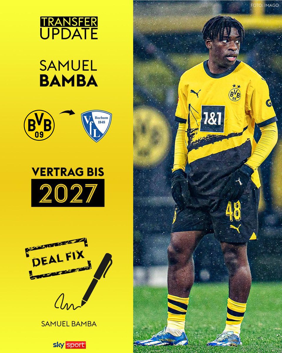 SkySportDE's tweet image. Offensivspieler Samuel Bamba wird den VfL Bochum verstärken! ✅ Der 20-Jährige durchlief alle Jugendmannschaften beim BVB und gab im Dezember 2023 sein Bundesliga-Debüt gegen den FC Augsburg. 🔥

#SkyTransfer #Bamba