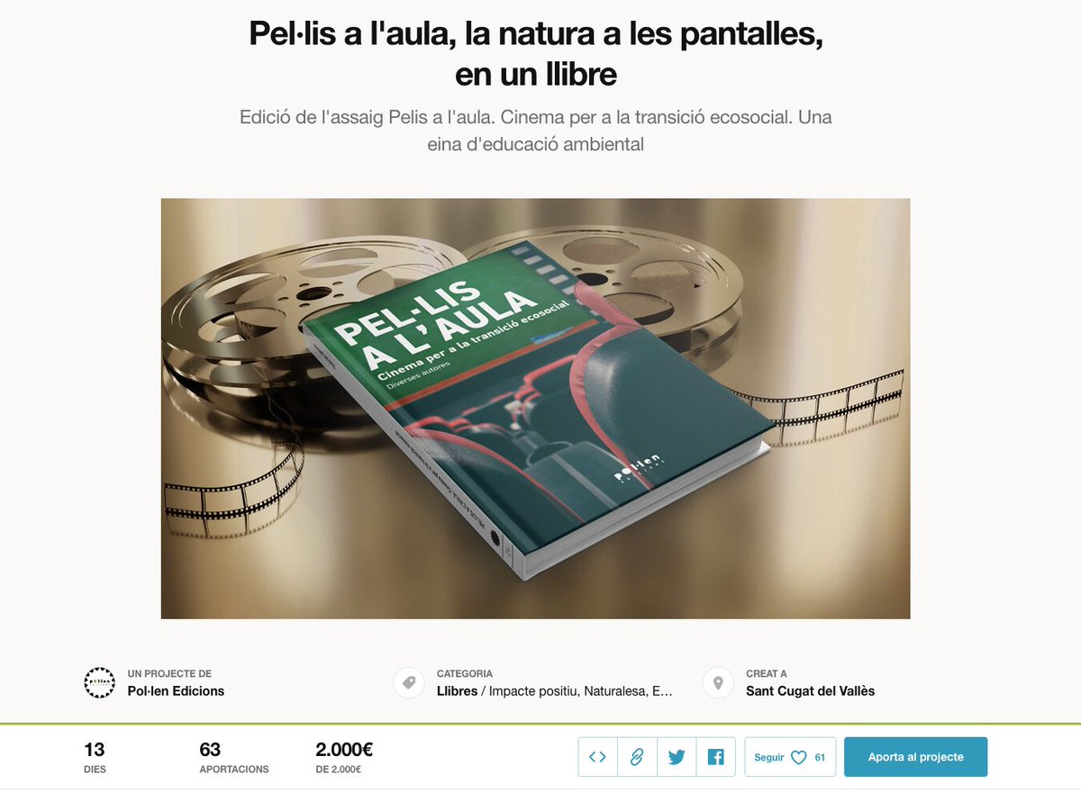 pol_lenedicions's tweet photo. Gràcies, hem assolit l'objectiu! Pel·lis a l'aula serà una eina a l'abast del món educatiu ecoambiental #Resten 13 dies Reserva encara el teu exemplar https://t.co/SHaVwI1iBB https://t.co/898ii3W8lf