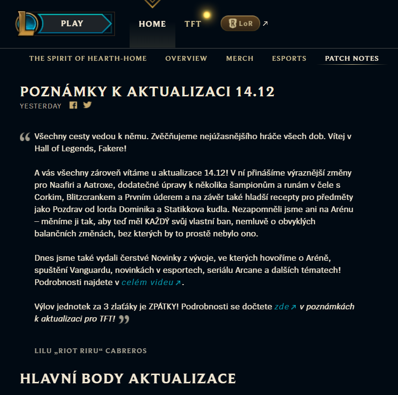 SentinelTheOne's tweet photo. @BKCearns @RiotPabro @LoLDev Do you know why my english client, with english news setting on a german PC setup has loaded the patchnotes in Czech? (EUW) https://t.co/8hvXrEXQLl