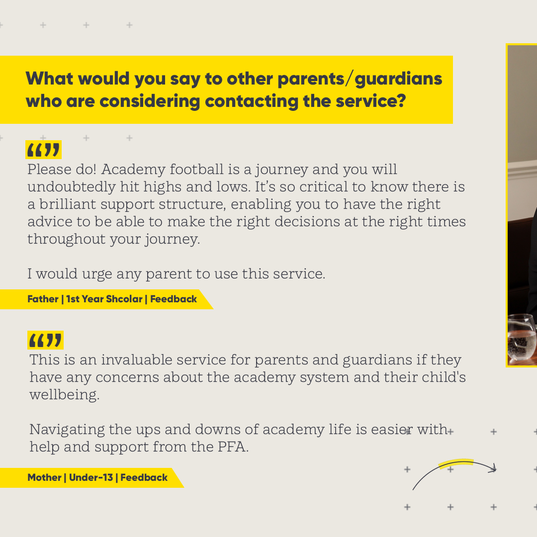 PFA's tweet photo. 'Navigating the ups and downs of academy life is easier with help and support from the PFA.'

More than 5000 academy players, trialists and their families have received support from the PFA's Youth advisory service since its launch in 2013. ⤵️