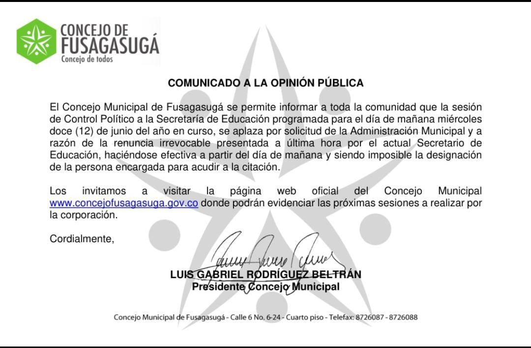 redmetronet's tweet photo. Se inicia el movimiento administrativo en Fusagasugá...
Renuncia el secretario de educación. https://t.co/Lmk1UuxNt2