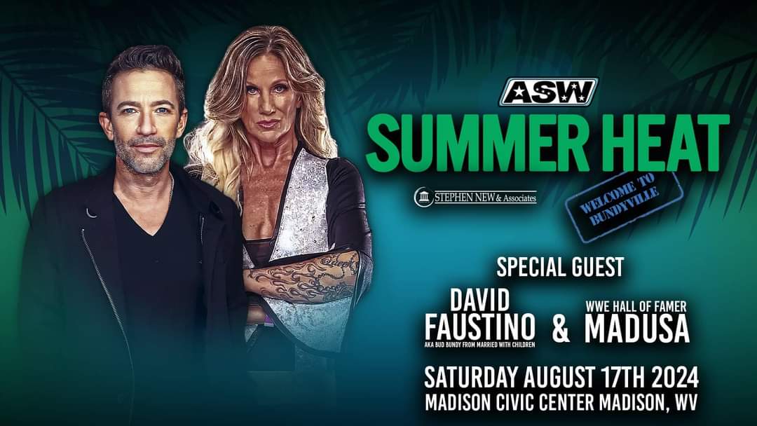 Check out our next guests at Summer Heat " Welcome to Bundyville " Both David and WWE HOFer Madusa will be signing, taking pictures, and be apart of the show. Sponsored by <a href="/StephenPNew/">Steve New</a>. It goes down August, 17 in Madison, WV, at The Madison Civic Center. Tickets on sale July, 1.