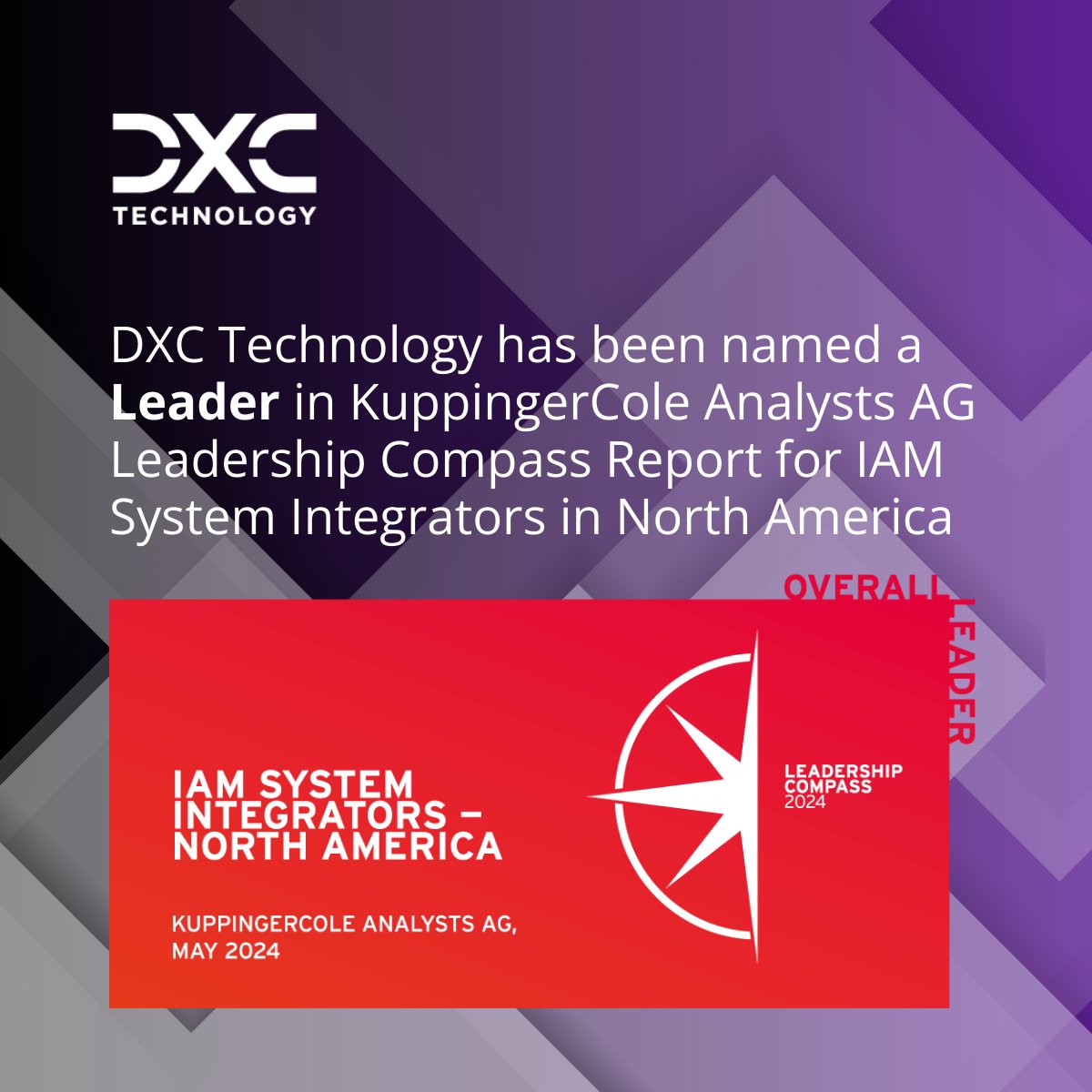DXC Technology (@dxctechnology) on Twitter photo DXC Technology has been named a Leader in <a href="/kuppingercole/">KuppingerCole</a> Analysts AG Leadership Compass Report for IAM System Integrators in North America, across all categories: Overall, Service, Innovation, and Market.
Learn more: dxc.to/45o2sH5
#Innovation #Cybersecurity #IAMLeaders DXC Technology has been named a Leader in <a href="/kuppingercole/">KuppingerCole</a> Analysts AG Leadership Compass Report for IAM System Integrators in North America, across all categories: Overall, Service, Innovation, and Market.
Learn more: dxc.to/45o2sH5
#Innovation #Cybersecurity #IAMLeaders