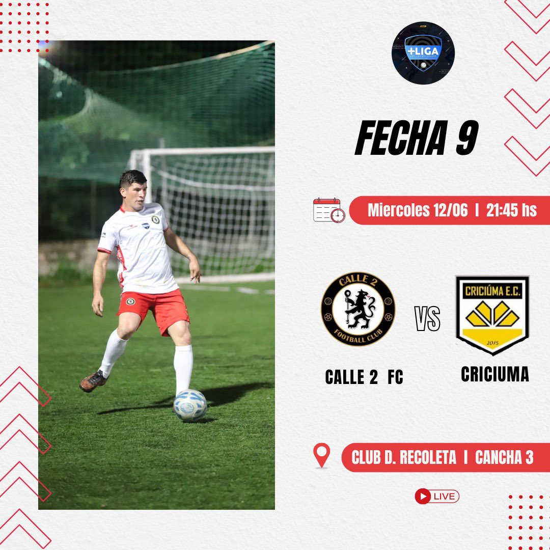 𝗛𝗢𝗬 𝗝𝗨𝗘𝗚𝗔 𝗖𝗔𝗟𝗟𝗘 𝟮 🫡❤️🤍

Por la novena fecha en la <a href="/ligadetuiteros_/">Más Liga</a> 
Enfrentamos al equipo de <a href="/CriciumaEC15/">Criciuma EC</a> ⚽️

¡VAMOS EQUIPO! #JuntosHastaElFinal