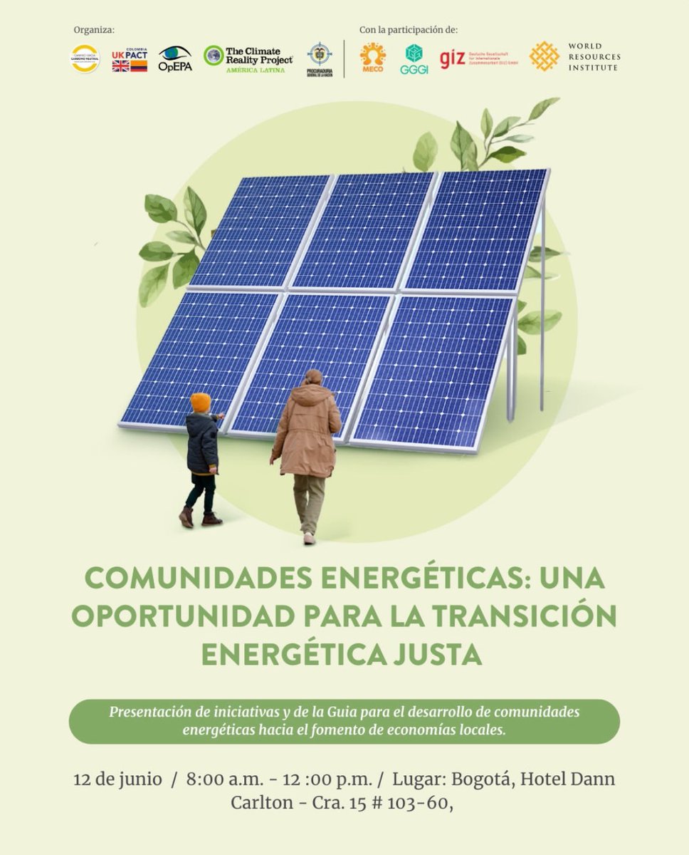 #Invitación | En minutos comenzamos con la transmisión del evento Comunidades Energéticas: una oportunidad para la transición energética justa. 

<a href="/FondoFenoge/">FENOGE</a> <a href="/MinEnergiaCo/">Minenergía</a> <a href="/giz_colombia/">GIZ Colombia</a> <a href="/ClimateLatino/">The Climate Reality Project América Latina</a> <a href="/GGGICol/">GGGIColombia🌱</a>

👉 Se pueden conectar en el siguiente link youtube.com/live/i_yTsegAb…