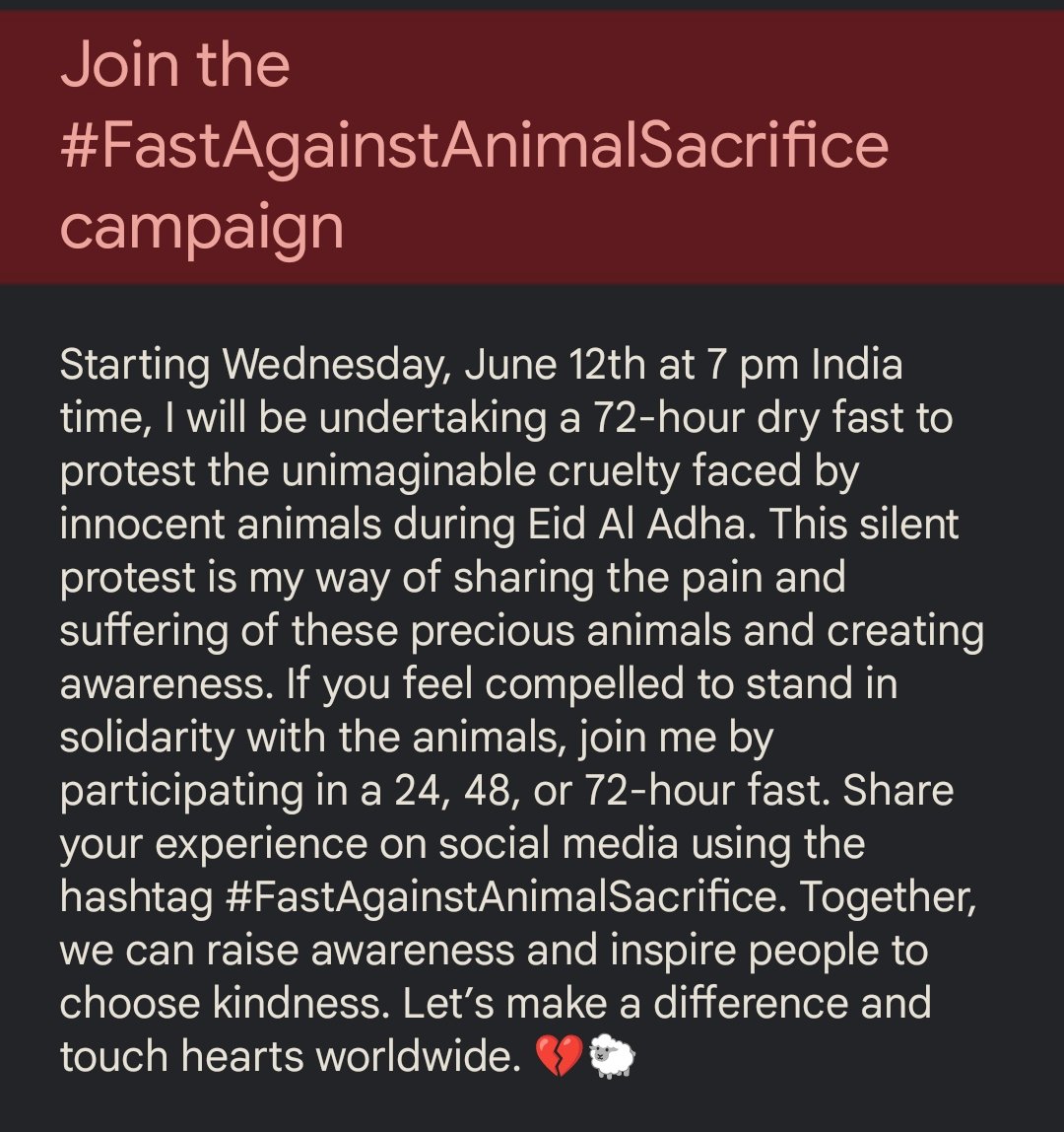 VeganProphet's tweet photo. Join me for the #FastAgainstAnimalSacrifice campaign ๐๐พโค๏ธ๐ https://t.co/2Oyjs97O4r