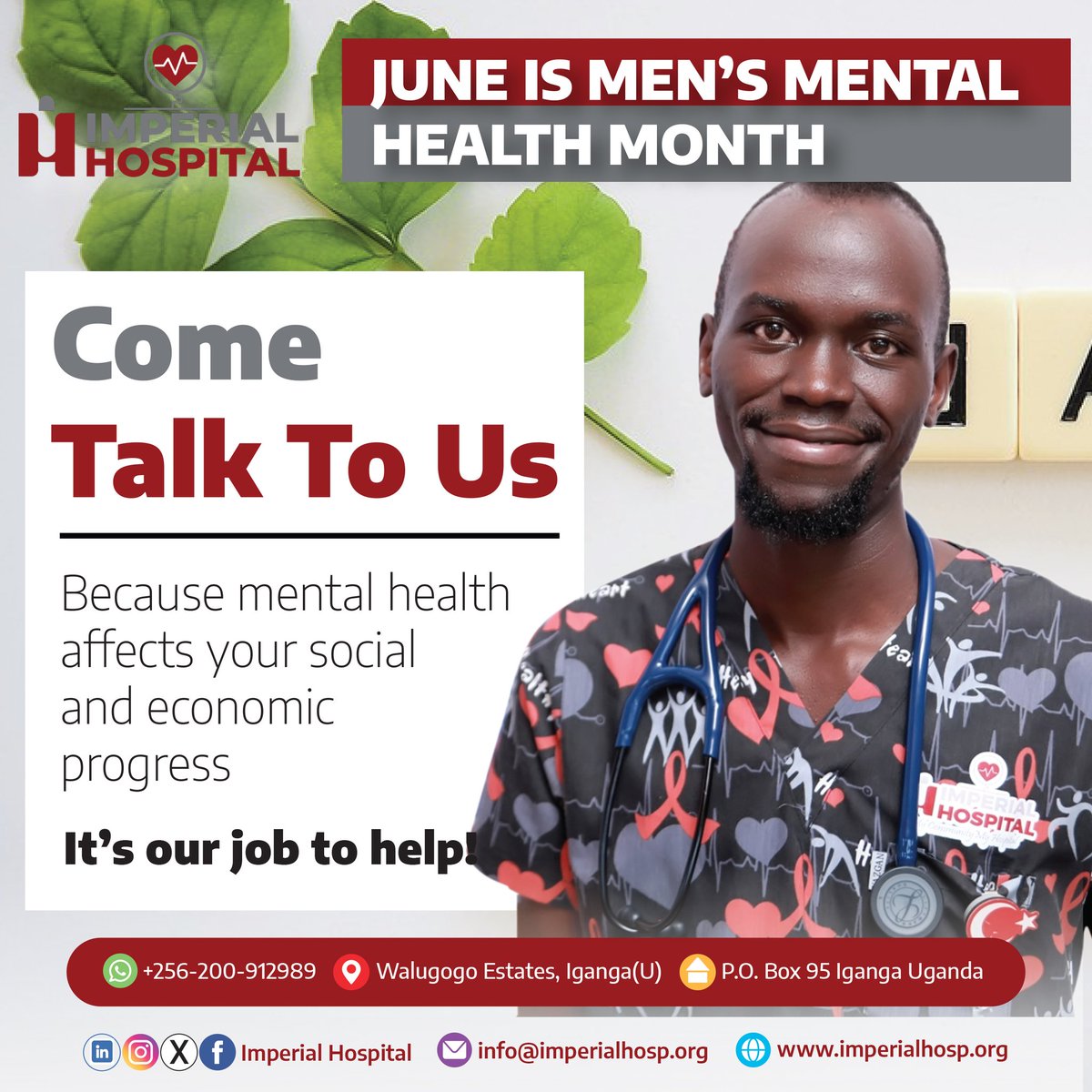 imperialhosp's tweet photo. June is Men's Mental Health Month, seek medical help  at Imperial Hospital and have your problem solved. You should note that mental health is as important as physical help. Call +256 200912989 https://t.co/TZ0p3JRxzq