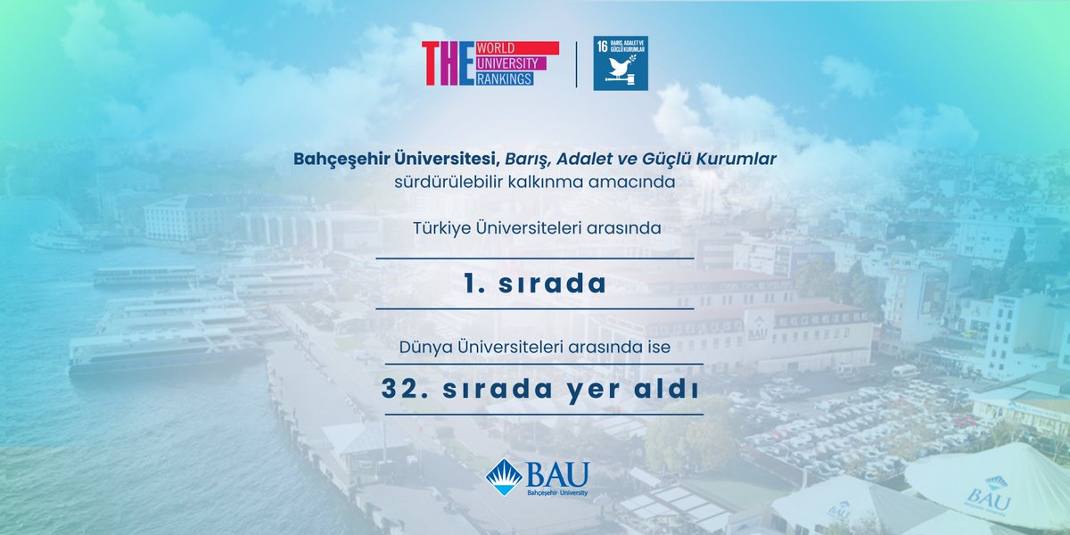 Bahcesehir's tweet photo. Dünya Üniversitelerini Birleşmiş Milletler Sürdürülebilir Kalkınma Amaçlarının gerçekleşmesine yönelik katkıları ve yarattıkları etki açısından değerlendiren THE DÜNYA ÜNİVERSİTELERİ ETKİ ENDEKSİ 2024 yılı sonuçları açıklandı.

Bahçeşehir Üniversitesi olarak THE Dünya Üniversiteleri Etki Endeksi sonuçlarına göre Türkiye'de Vakıf Üniversiteleri arasında 1. Sırada yerimizi aldık.

Ayrıca Bahçeşehir Üniversitesi, Toplumsal Cinsiyet Eşitliği sürdürülebilir kalkınma amacında Türkiye Üniversiteleri sıralamasında 1., Dünya Üniversiteleri sıralamasında 26.,

Barış, Adalet ve Güçlü Kurumlar sürdürülebilir kalkınma amacında Türkiye Üniversiteleri sıralamasında 1., Dünya Üniversiteleri sıralamasında 32.,

Nitelikli Eğitim sürdürülebilir kalkınma amacında Dünya Üniversiteleri sıralamasında 18., Türkiye Vakıf Üniversitelerileri sıralamasında 1. Oldu.

Amaçlar İçin Ortaklıklar sürdürülebilir kalkınma amacında Türkiye Üniversiteleri sıralamasında 1. Sırada ve Dünya Üniversiteleri sıralamasında ise 101-200 bandında yer aldı.