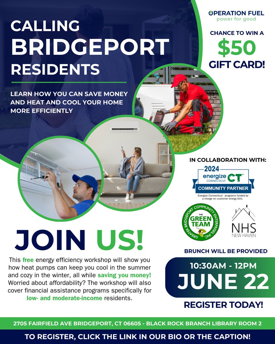 Keeping your body cool during the summer is crucial for staying healthy and preventing heat-related illnesses ☀️💧 Learn how you can keep cool at our upcoming Energy Efficiency Workshop on June 22nd at 10:30am in Bridgeport CT! To register, go to:  l8r.it/6wls