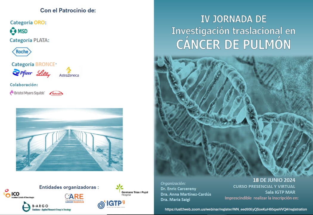 MariaSaigi's tweet photo. 📍 B-ARGO Translational Research in Lung Cancer 4th Edition 
🗓️ 18 June | 13:15 - 17:00 Sala Polivalent IGTP Mar + online 
👉 Registration https://t.co/IPewIFhlMn
@ICO_oncologia  @GTRecerca https://t.co/2g3B6Nhw1D