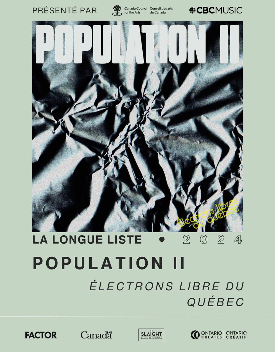 4 artistes sur la Longue Liste du <a href="/PolarisPrize/">Polaris Music Prize</a> ! 🎈 Félicitations Annie-Claude Deschênes, @corridormtl, <a href="/Elisapie/">Elisapie</a> et Population II! 🫶