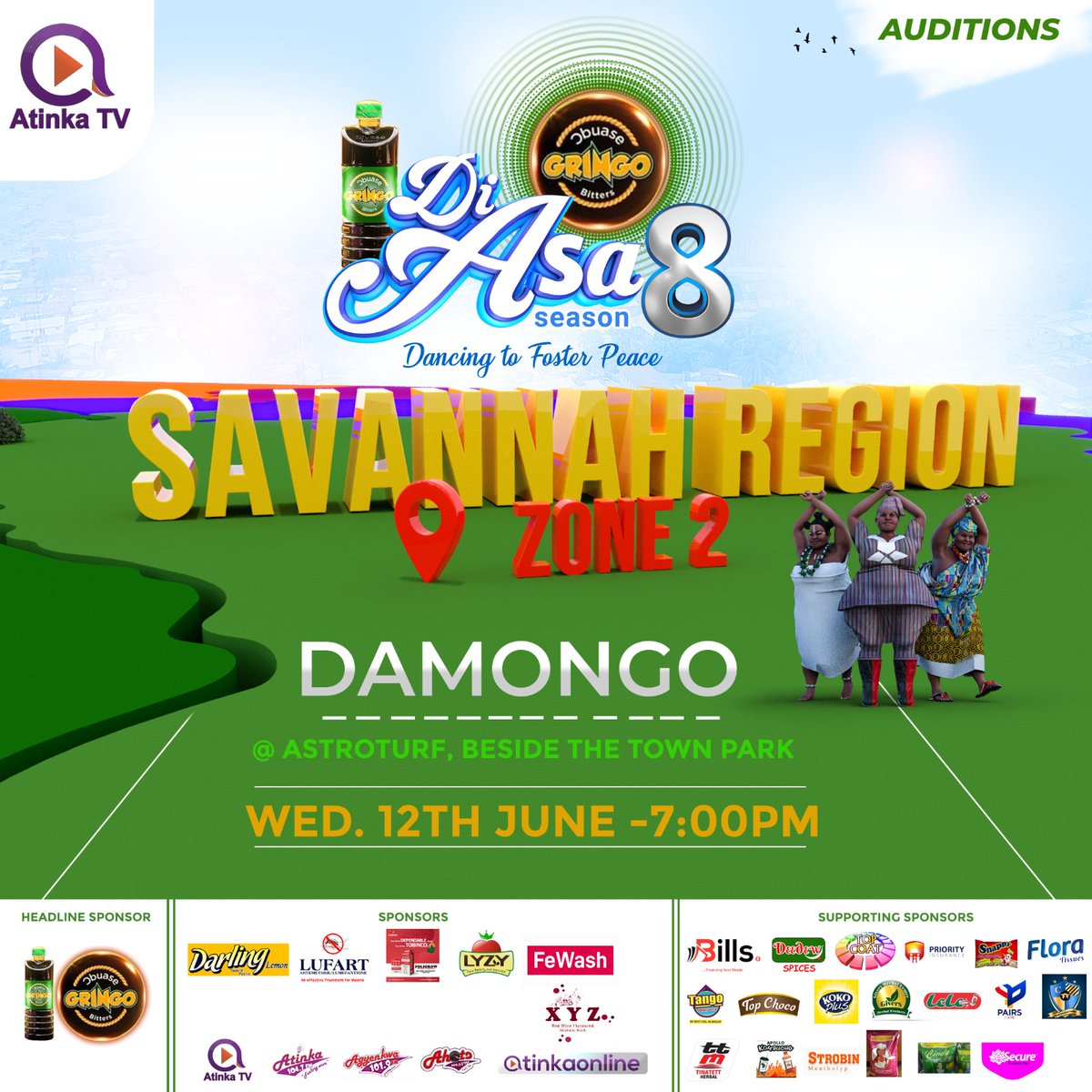 Atinka1047fm's tweet photo. Dancing dreams coming true, one step at a time! Who will make the cut?
Savannah Region Zone2
Damongo Are ready !!!
#GringoDiAsaSeason8 Audition Live @ Astro Turf, Beside the Town Park
#DiAsa Oooo #DiAsa Shake Body
#AtinkaTV #AtinkaMediaVillage https://t.co/SDqYmDfhaA