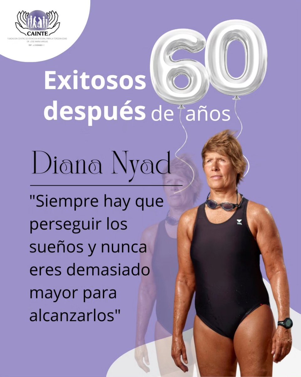 FCainte's tweet photo. Diana Nyad🏊🏻‍♀️
Nadadora de largas distancias, escritora, periodista y conferencista. 
.
Récord como la única persona en nadar desde Cuba hasta Floria en el año 2013, logrado a los 64 años. Sin traje de Neopreno ni chapaletas.  
.
#cainte #fundacainte #exitososdeapuesde60años https://t.co/pY0qcjKjIh