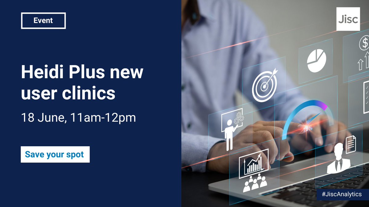 JiscAnalytics's tweet photo. Our next Heidi Plus User Clinic is next week. In this session we will explore the essential functionality of Heidi Plus as a data visualisation and analysis tool. To book your place, head to our website https://t.co/rIZkK72neN

#Data https://t.co/zbo1NY8lVA