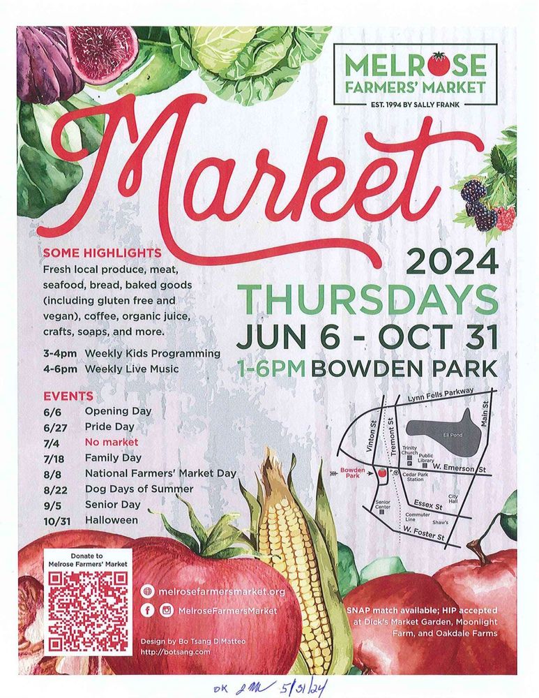 Farmer's Market Thursdays, 1-6pm @ Bowden Park from June 6 - October 31st melroseschools.com/article/164170…