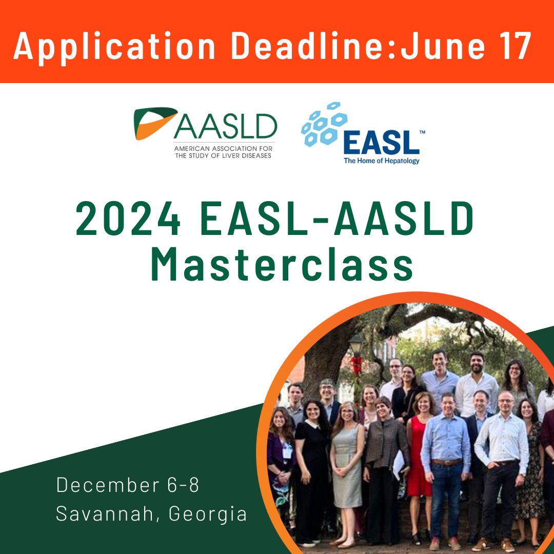 📢 CALLING ALL JUNIOR FACULTY: There is still time to apply for the 2024 AASLD-<a href="/EASLnews/">EASLnews</a> Masterclass. Check the eligibility requirements and finish your application by Monday, June 17! #LiverTwitter bit.ly/4edDL49