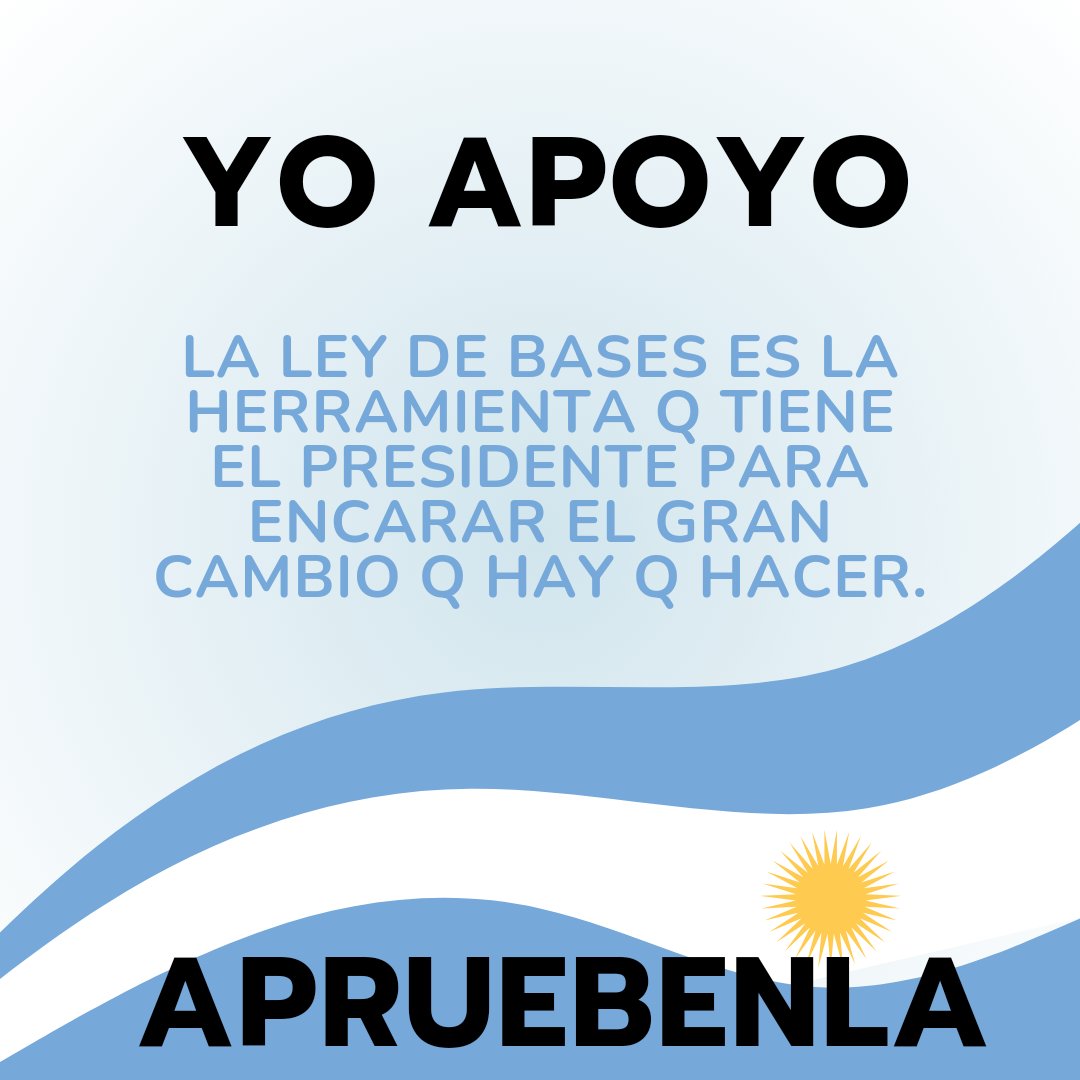 Denle al ejecutivo las herramientas para gobernar. Demos el paso institucional que necesitamos para salir de esta decadencia a la que nos llevo el populismo. Señores #Senadores den el ejemplo

#LeydeBases
#SiALaLeyDeBases
#Congreso
#Argentina

<a href="/JMilei/">Javier Milei</a> <a href="/jlespert/">José Luis Espert</a> <a href="/PatoBullrich/">Patricia Bullrich</a>