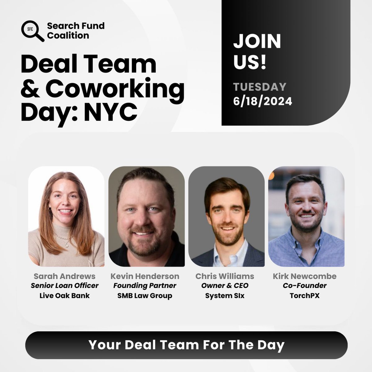 Andy Hoffman // Search Fund Coalition (@ageofhoffman) on Twitter photo <a href="/searchfundco/">Search Fund Coalition</a> NYC Deal Team & Coworking Day NYC 6/18 Experts Intro #2 ft. @Sara_m_andrews / <a href="/KHendersonCo/">Kevin Henderson</a> / <a href="/CTW_SMB/">Chris Williams</a> / <a href="/KirkNewcombe/">Kirk Newcombe</a> Link šJoin us and already 70+ Searchers & ETA Supporters for an event not to be missed!!! <a href="/searchfundco/">Search Fund Coalition</a> NYC Deal Team & Coworking Day NYC 6/18 Experts Intro #2 ft. @Sara_m_andrews / <a href="/KHendersonCo/">Kevin Henderson</a> / <a href="/CTW_SMB/">Chris Williams</a> / <a href="/KirkNewcombe/">Kirk Newcombe</a> Link šJoin us and already 70+ Searchers & ETA Supporters for an event not to be missed!!!