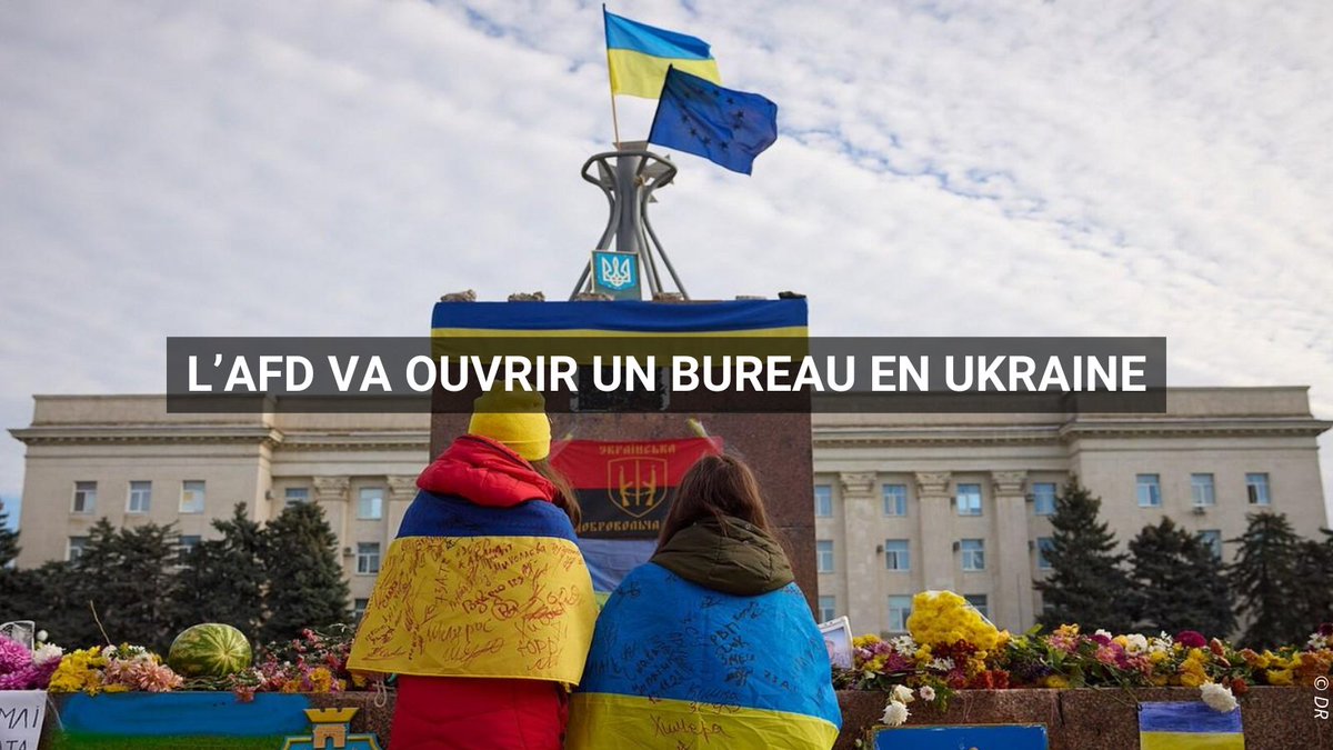 AFD_France's tweet photo. 🇺🇦 #URC2024 | Un bureau de représentation ouvrira à Kiev en juillet 2024 !

En plus des 2 prêts de soutien mis en œuvre en 2022, nous financerons désormais des activités en lien avec le développement durable de l’#Ukraine.

Pour en savoir plus➡️https://t.co/fvf0nkf2aY https://t.co/hLAj0Hhc7w