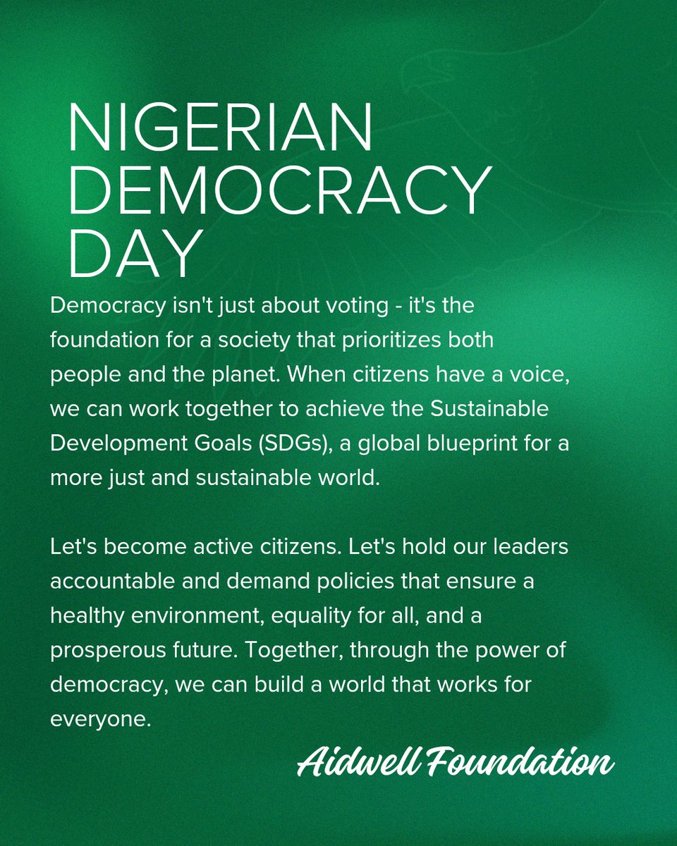 We celebrate every Nigerian... 
Happy Democracy Day to our beautiful motherland. 

#democracy #aidwellfoundation #NigeriaDemocracyDay #happydemocracyday