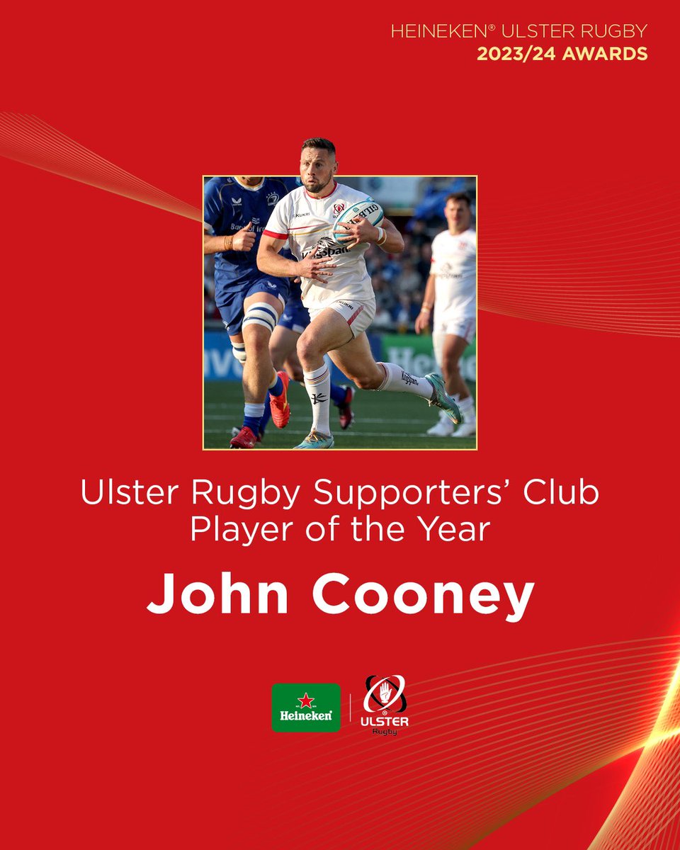 UlsterRugby's tweet photo. 🏆@Heineken_IE Ulster Rugby Awards 2023/24

The @UlsterRSC Player of the Year - @JCooney09 👏 https://t.co/awdFCx27jj