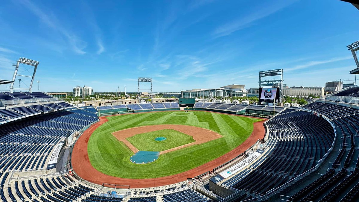 The grounds crew has outdone themselves this year.

Is this the best outfield design in MCWS history?

(📸 via @cwsmayor) 

#RoadToOmaha | <a href="/d1baseball/">D1Baseball</a>