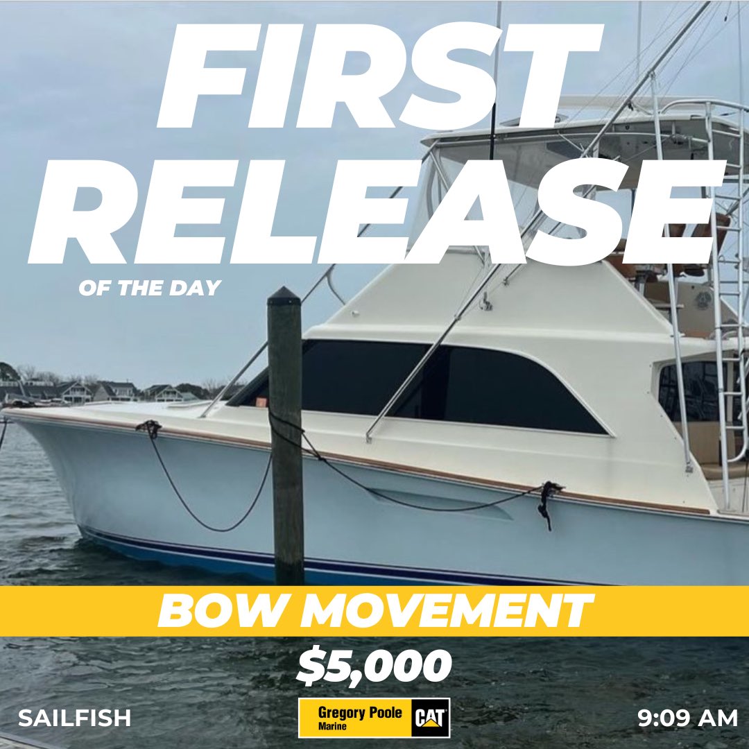 THE <a href="/GregoryPooleEq/">Gregory Poole</a> UNOFFICIAL FIRST RELEASE OF THE DAY ⏩️ BOW MOVEMENT (48’ Ocean) released a sailfish at 9:09AM