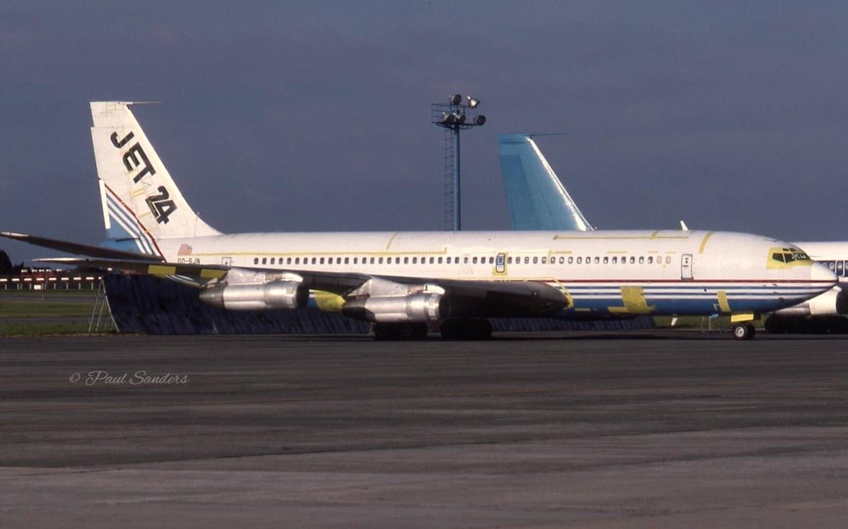 n194at's tweet photo. Jet 24 International Airways 
Boeing 707-329C OO-SJN
BRU/EBBR Brussels Airport 
Photo credit Paul Sanders | 1988
#AvGeek #Aviation #Airline #AvGeeks #Boeing #B707 #Jet24 #BRU #Brussels @BrusselsAirport https://t.co/VFZgTkCdjv