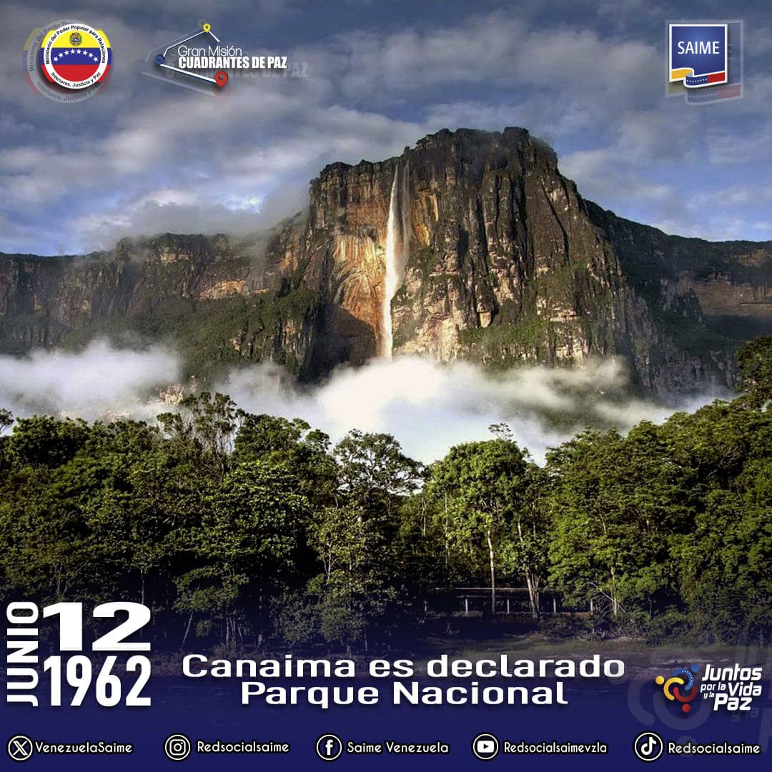 cojedes_saime's tweet photo. #Efemerides El 12 de junio de 1962, Canaima fue declarado Parque Nacional. se encuentra ubicado en el estado Bolivar, es uno de los 43 parques que estan bajo administración del Instituto Nacional de Parques #Inparques considerado el 6to monumento natural más grande del MundO. https://t.co/Vt2hEkHq6o