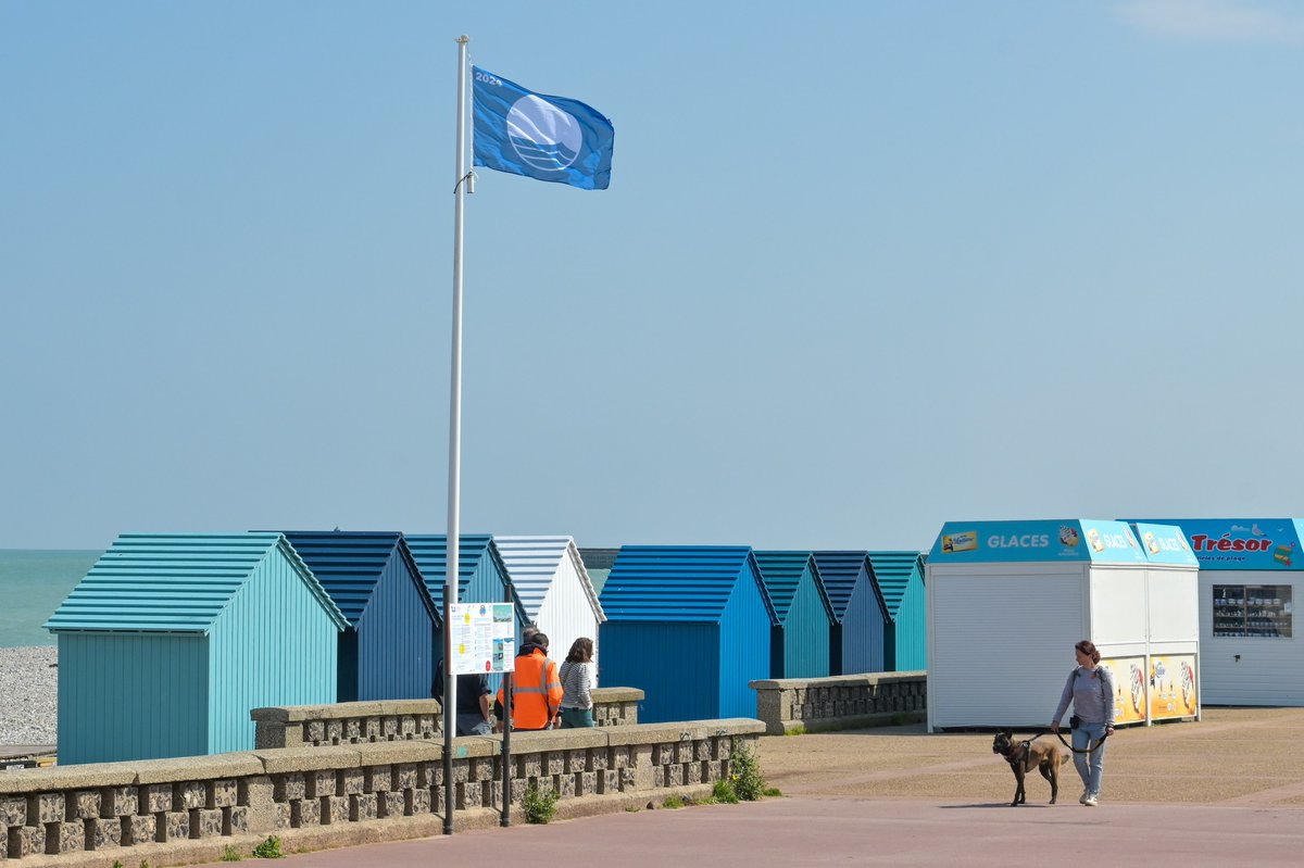 dieppefr's tweet photo. Les beaux jours reviennent 🌞. Les équipes du dispositif saisonnier de la Ville de #Dieppe ont préparé la belle saison et bonne nouvelle : le Pavillon bleu 🟦 flottera encore cette année sur les fronts de mer de #Dieppe et #Puys ainsi que sur le port de plaisance. https://t.co/5XZuWe27S9