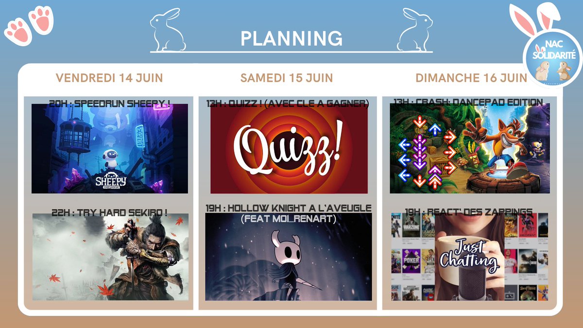 Oui je me permet de repasser sur ce twitter pour dire que je serais en stream caritatif ce weekend au profit de Oups and co et que j'ai prévu des pôti trucs rigodrole 🤭