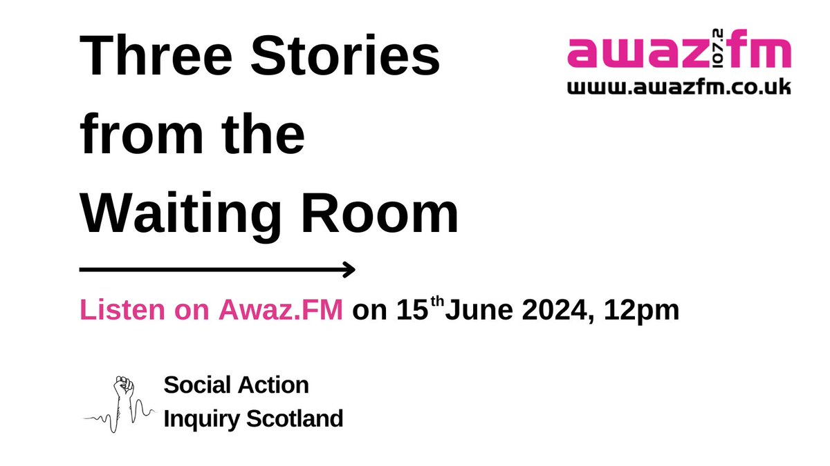 📻Ahead of #RefugeeWeek24 tune in to <a href="/awazfm/">AwazFM</a> this Saturday 15th June, 12pm.

✨Simon (one of our Guides &amp; Storyteller) discusses Three Stories from the Waiting Room.

🩶 The short stories are based on Simon's community of refugees &amp; asylum seekers in Glasgow during the lockdown.