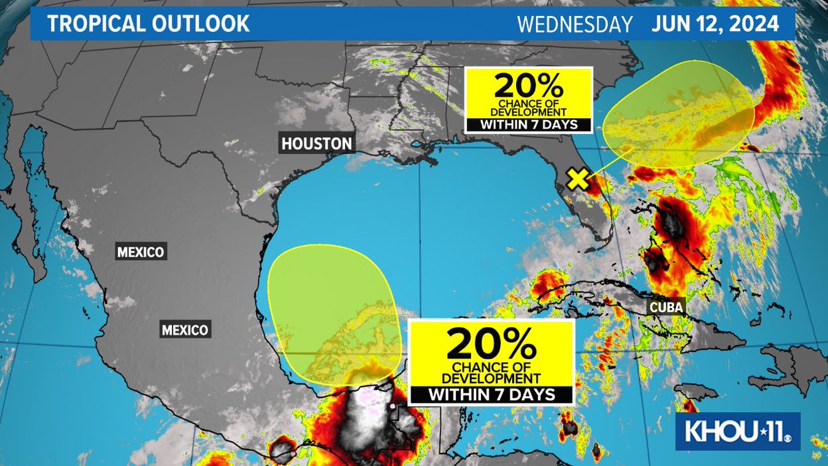 KHOU's tweet photo. TROPICAL UPDATE: The @NHC_Atlantic is now closely watching a new area over southern Mexico and the Bay of Campeche. This system will likely send rain our way for the start of the next work week. @ChrisRamirezWx 

Outlook: https://t.co/PZseYkADFU https://t.co/nC8iG68qjv