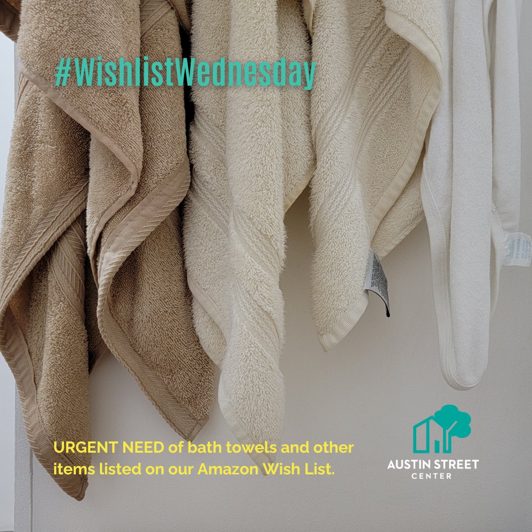 AustinStreetCtr's tweet image. This #WishListWednesday, our shelter is requesting donations of bath towels and other essential items listed at amzn.to/3Oe0TUr. Donations can be dropped off at 1717 Jeffries Street, Dallas, TX 75226. #HelpThemHome