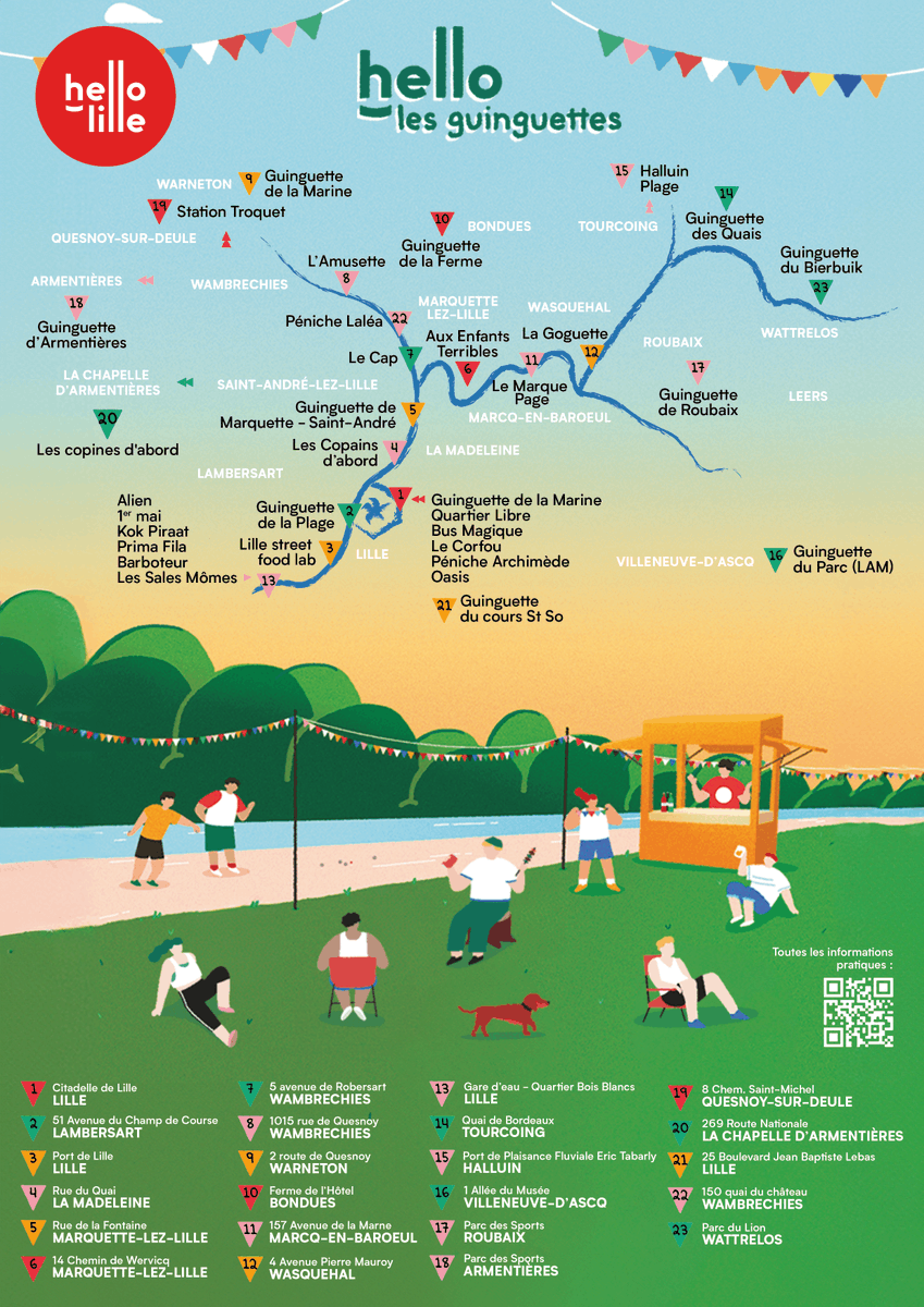 MetropoleLille's tweet photo. 🌞 Oyez, oyez, la saison des guinguettes est officiellement lancée !🌞
👁️ Retrouvez les adresses des guinguettes de la Métropole grâce à cette carte réalisée par @hello_lille ! https://t.co/8JCoSdTCq4