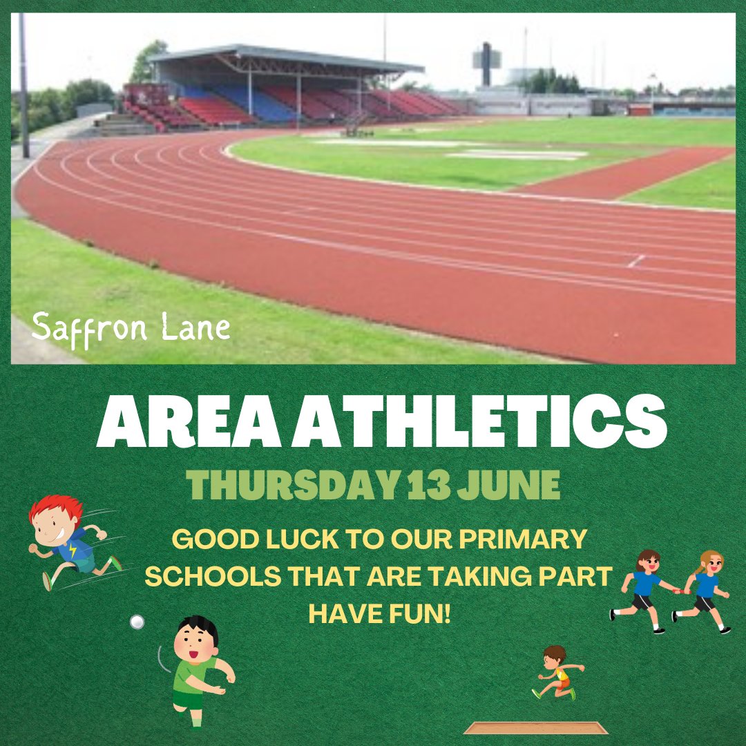 We are wishing our primary schools all the very best of luck in the HBSSPAN Area Athletics tomorrow at <a href="/SaffronLaneAthl/">SaffronLaneAthletics</a> 
Go Cosby, Hallbrook &amp; Richmond 🎽📣
#SuccessTogether