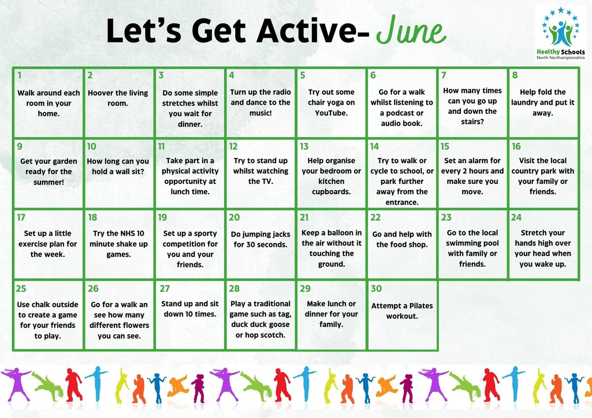 Are you following our June Let's Get Active Calendar? 🏃 
Why not try standing up whilst you're watching the TV today. 📺