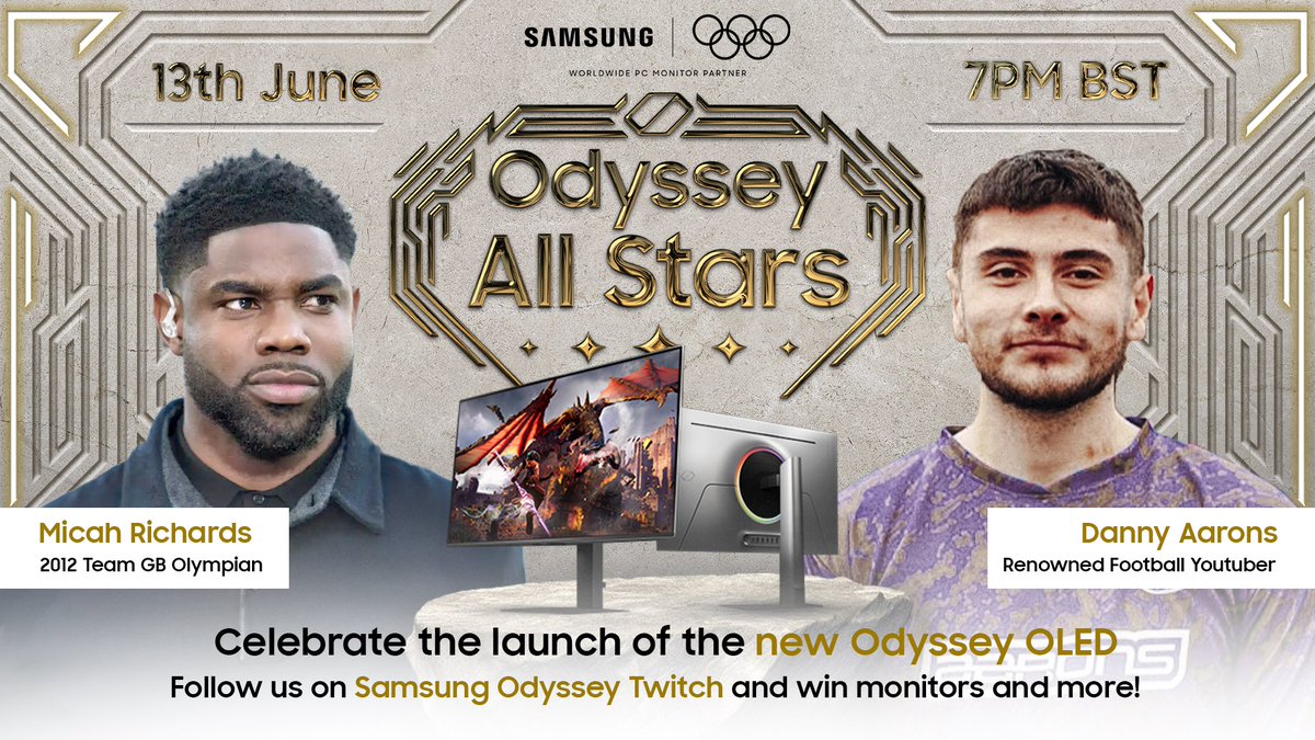 DanGaskin's tweet image. Catch me hosting the All Stars stream with @DannyAarons and the @MicahRichards on the Samsung Odyssey Twitch channel tomorrow, June 13th at 7pm BST!

They’ll be going head to head on the latest Samsung Odyssey OLED G6 &amp;amp; G8. 🖥️ 
#OdysseyAllStar #OdysseyOLED

Enter the Giveaway…