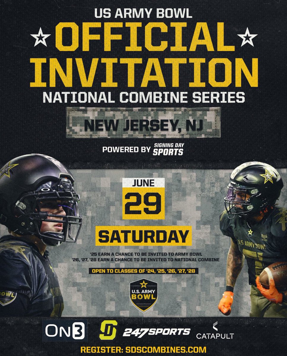 Thank you <a href="/JJKilgore_SDS/">JJ Kilgore</a> for the US Army Bowl Combine Series invitation!