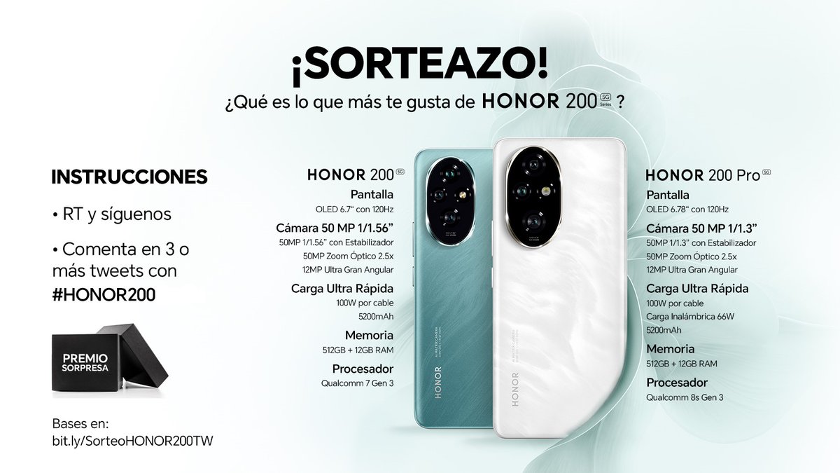 Honor_ES's tweet photo. 🎁 ＳＯＲＴＥＡ Ｚ Ｏ 🎁
¿Qué es lo que más te gusta de nuestra nueva 📱HONOR 200 Series?

1️⃣RT y síguenos
2️⃣Comenta tus favoritas en 3 o más tweets con el hashtag #HONOR200

🎁+ Tweets + Posibilidades de GANAR

🍀MUCHA SUERTE🍀
#ShareYourVibe https://t.co/PtvOA0E3k2