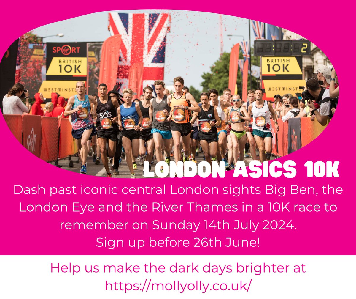 Run and raise for Molly Ollys at the Asics London 10K! With live bands, DJs, cheering fans and amazing sights, this flat and friendly event is perfect for beginners! Sign up NOW at: mollyolly.co.uk/event/asics-lo…