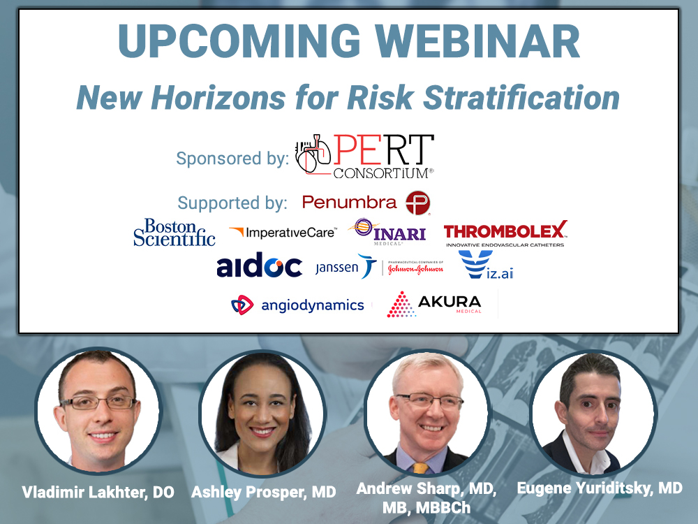 June Webinar: New Horizons for Risk Stratification

This session will explore multiple modalities for risk stratification for complex PE patients who don't fit the traditional risk stratification paradigm.

Date: Thursday, June 20
Time: 12:00 pm EDT

RSVP: bit.ly/3KCxt0k