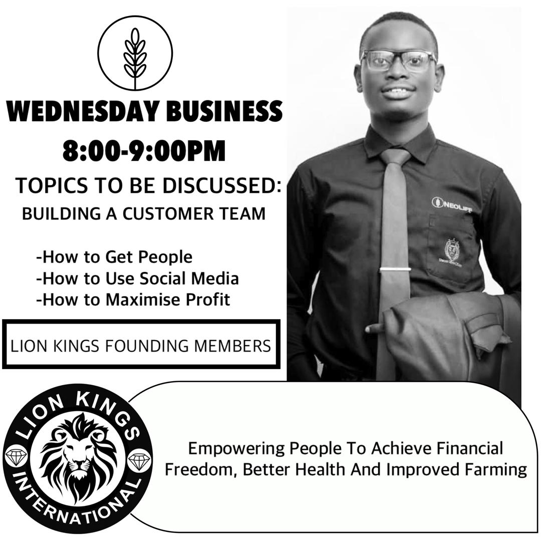 *WEDNESDAY  SPECIALIZED DISTRIBUTOR'S MEETING*

Topic: *Building a customer Team*

Wednesday : 12th June
KEY NOTE SPEAKER: 
*Collines Nkamwesiga*
Senior Manager Going Director
TIME: *8:00-9:00PM -E/A*
             *7:00-8:00PM -S/A*
Join Zoom Meeting
zoom.us/j/9073958927