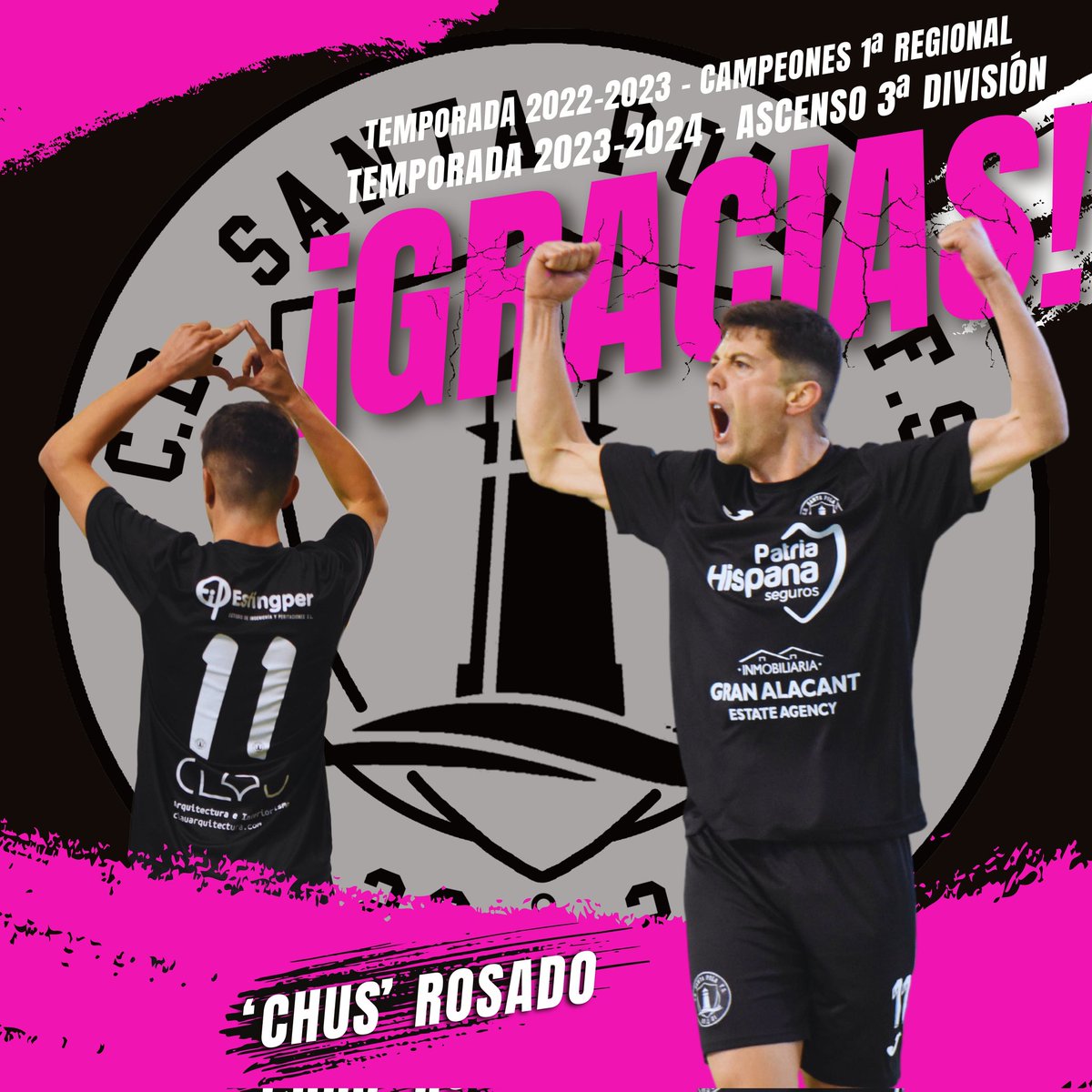 CDSantaPolaFS's tweet photo. ¡𝙂𝙍𝘼𝘾𝙄𝘼𝙎 𝙋𝙊𝙍 𝙏𝙊𝘿𝙊 𝘾𝙃𝙐𝙎!

❌ Tras meditarlo mucho, Jesús Rosado "Chus" no continuará la próxima temporada en el @CDSantaPolaFS.

➡️ Las lesiones, sumado a la gran exigencia que tendrá la Tercera División, obligan al de Villatobas a tomar esta dolorosa decisión. https://t.co/hHIZBcyhFW