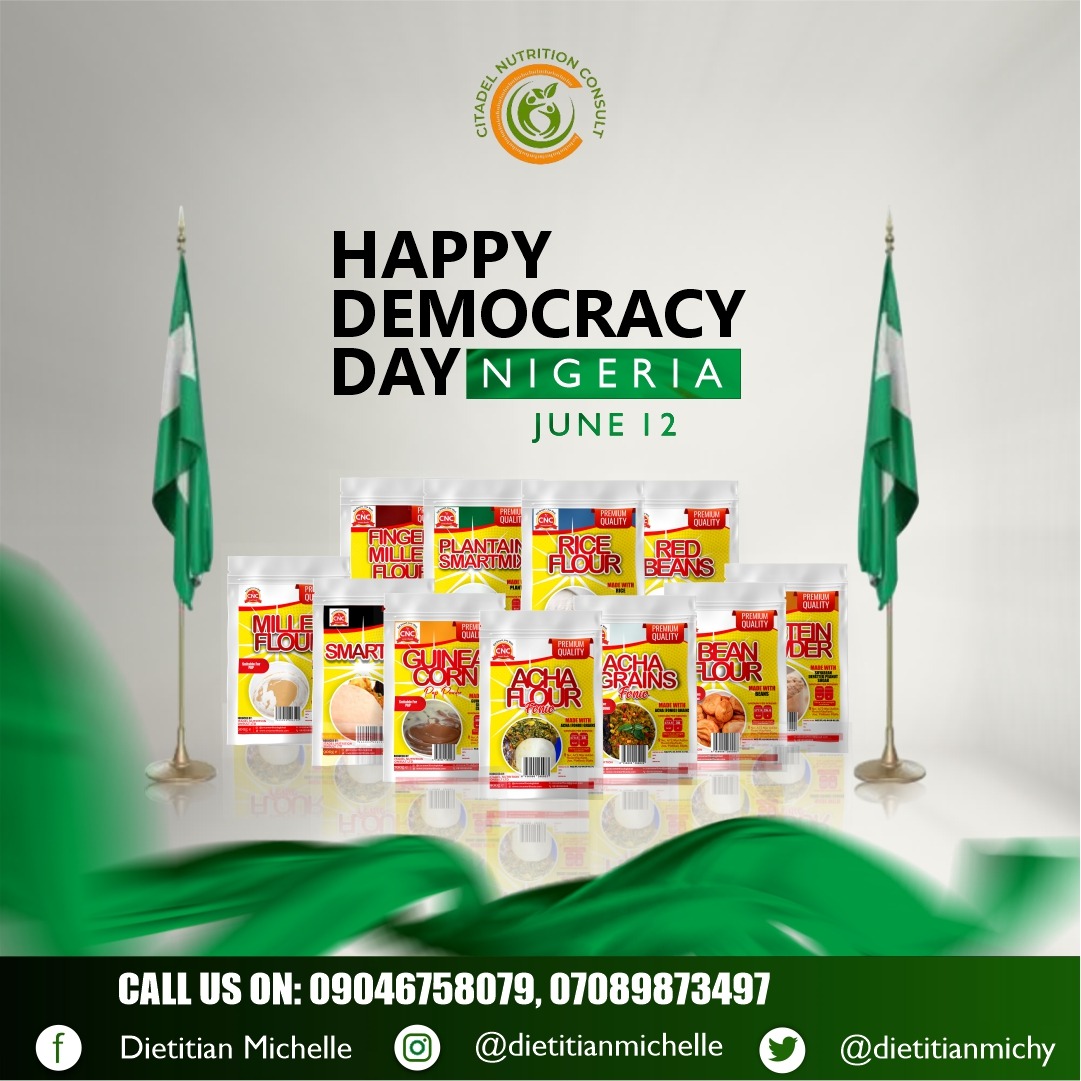 cncsmartfood's tweet photo. Happy Democracy Day Nigeria
Remember to eat right and have a healthy lifestyle...

#June12th
#june12democracyday 
#dietitianknowsbest 
#MyHealthMyRigh https://t.co/sbHP0jur6l